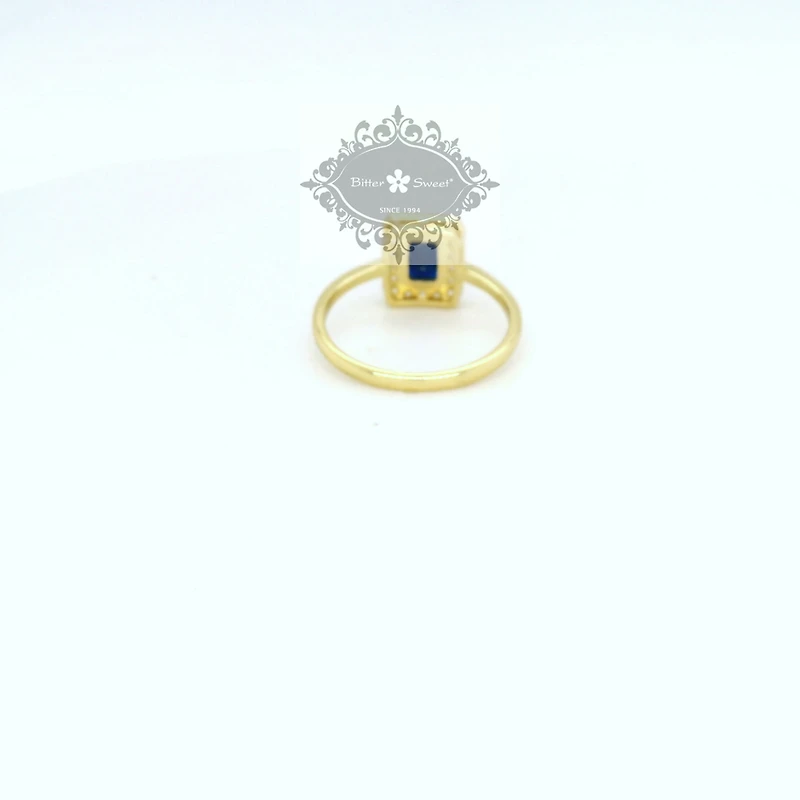 Gold Plated Sterling Silver Sapphire Rec Out line Cubic Zirconia Ring 15491