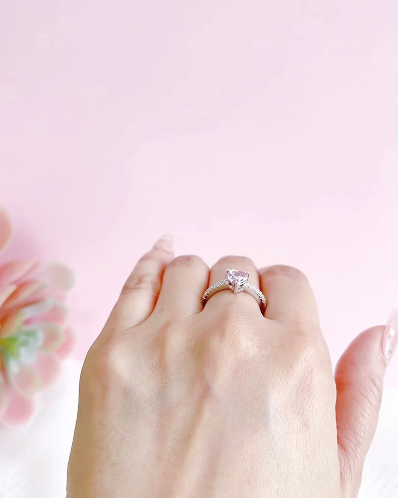 Sterling Silver Heart Pink Cubic Zirconia Ring 151777