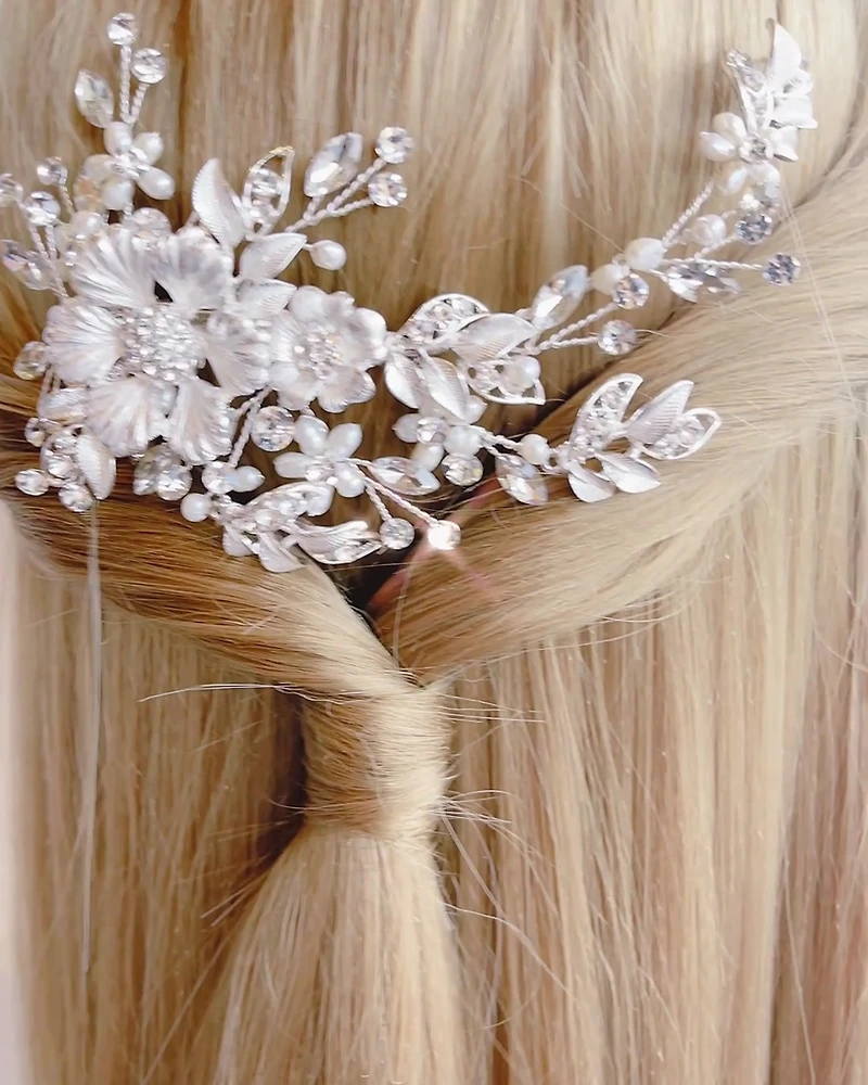 Bridal Silver Matte  Gold Flower  Hair Comb137611