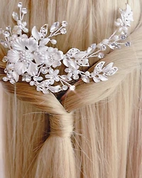 Bridal Silver Matte  Gold Flower  Hair Comb137611
