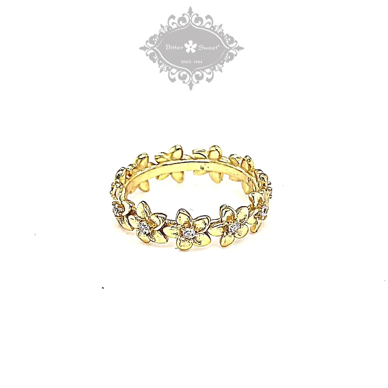 Gold Plated Sterling Silver Cubic Zirconia Flower Ring