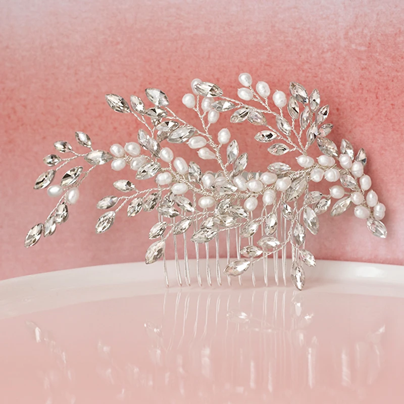 Bridal Silver Pearl Hair Comb 129575
