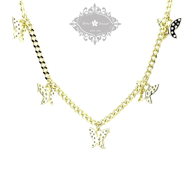 Gold Plated Sterling Silver Cubic Zirconia Butterfly Necklace