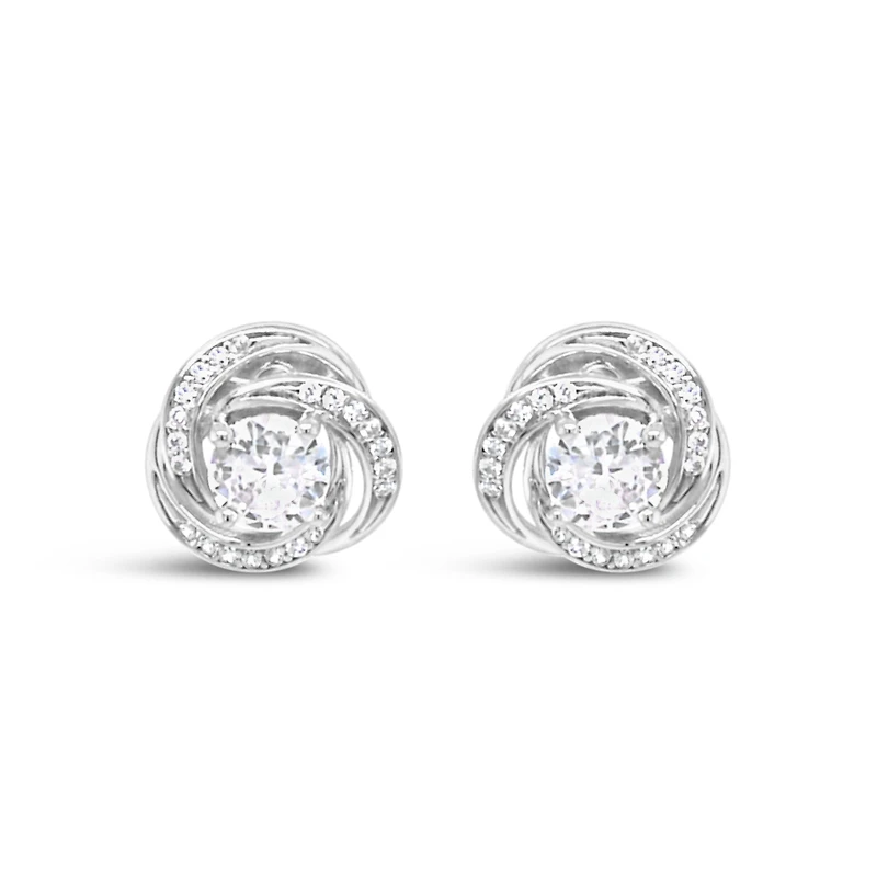 Sterling Silver  Round Twist Cubic Zirconia Earrings 155049
