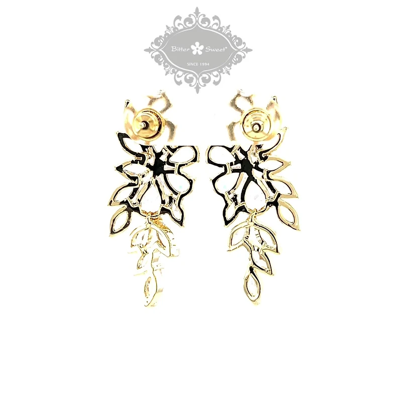 Bridal Gold Cubic Zirconia Floral Drop Earrings 142869