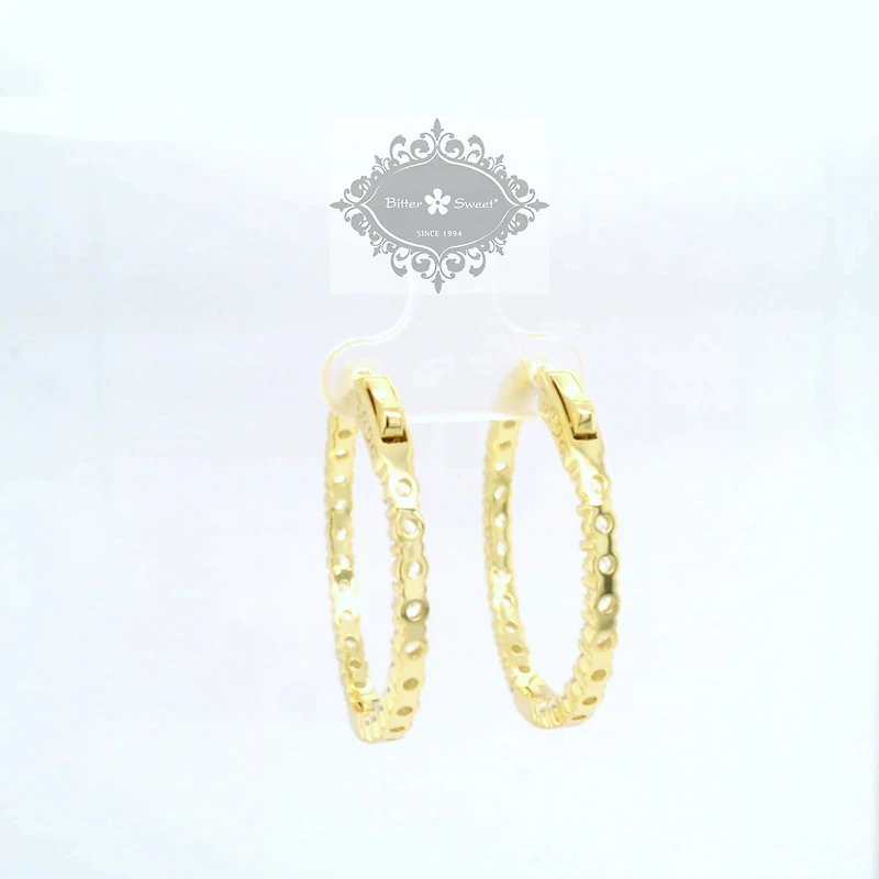 Yellow Gold Plated Sterling Silver  Cubic Zirconia Round Hoop Earring 155073