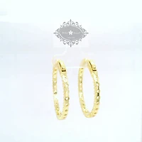 Yellow Gold Plated Sterling Silver  Cubic Zirconia Round Hoop Earring 155073