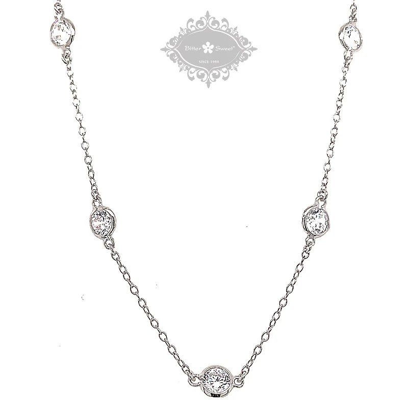 Sterling Silver Cubic Zirconia 4mm Bezel Necklace 143312