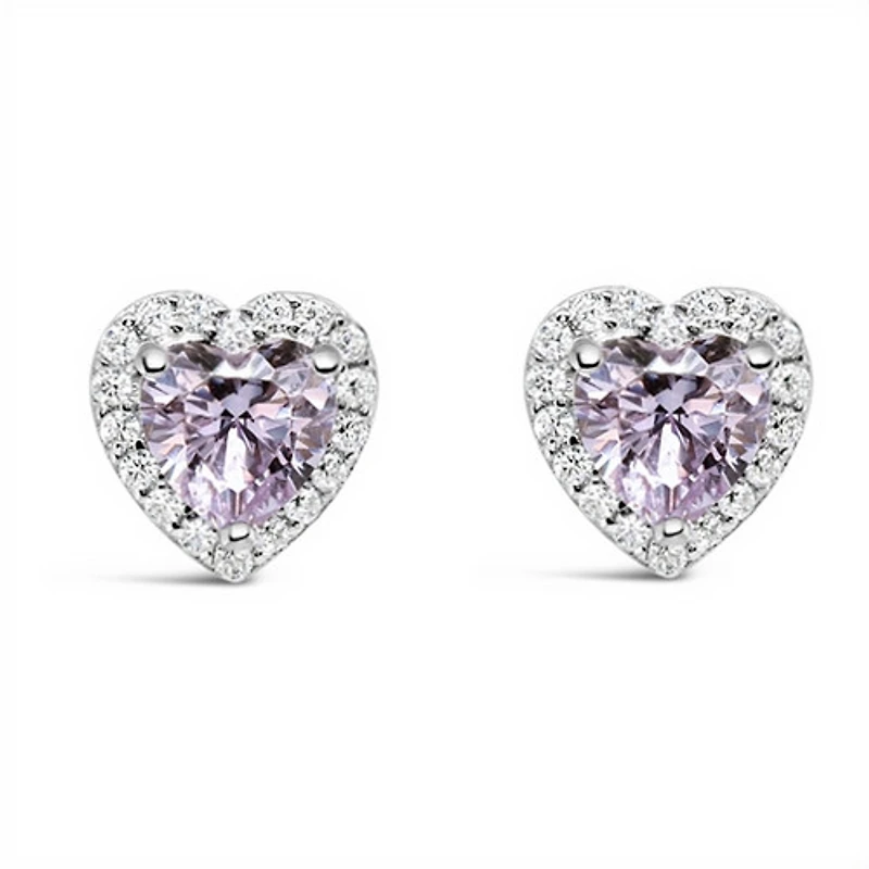 Sterling Silver Lavender Heart Cubic Zirconia Earrings 153556