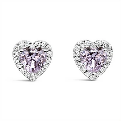 Sterling Silver Lavender Heart Cubic Zirconia Earrings 153556