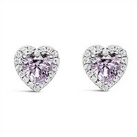 Sterling Silver Lavender Heart Cubic Zirconia Earrings 153556