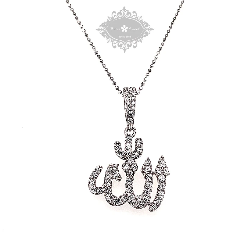 Sterling Silver Cubic Zirconia Allah Necklace 142548