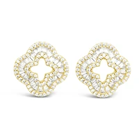 Yellow Gold Plated Sterling Silver Cover baguette Cubic Zirconia Earrings 155059