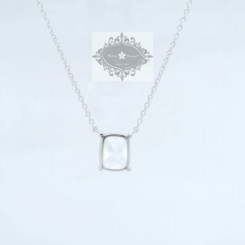 Sterling Silver Cushion  8x10mm Cubic  Zirconia Necklace 155482
