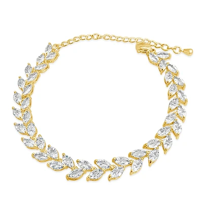 Bridal Gold Cubic Zirconia Marquise Leaf  Bracelet 155186