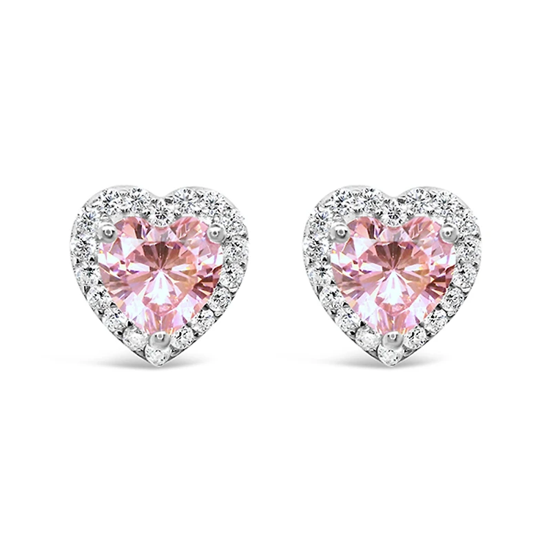 Sterling Silver Pink Heart Cubic Zirconia Earrings