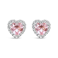 Sterling Silver Pink Heart Cubic Zirconia Earrings