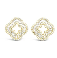 Yellow Gold Plated Sterling Silver Cover baguette Cubic Zirconia Earrings 155059