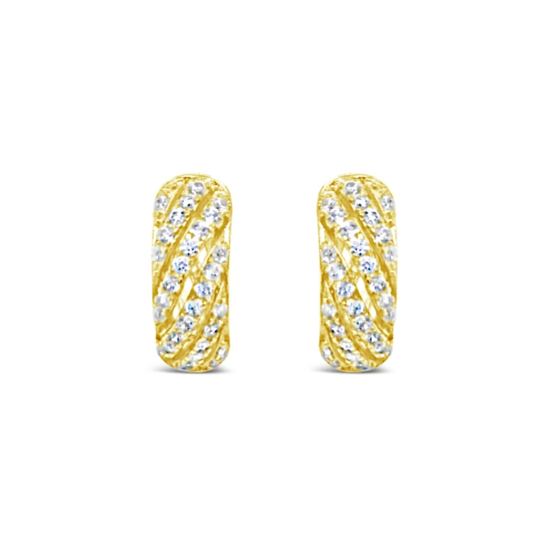 Yellow Gold Plated Sterling Silver Cubic Zirconia Pave Twist Huggies 155075