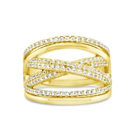 Yellow Gold Plated Sterling Silver Multiline Cubic Zirconia Ring 155016