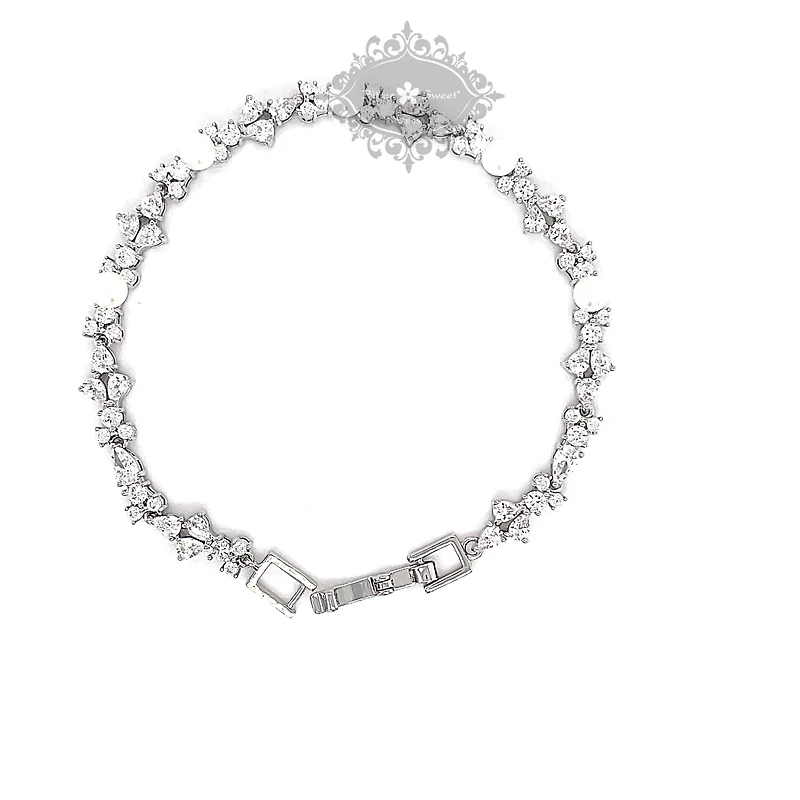 Bridal Silver Pearl Cubic Zirconia Bracelet 145923