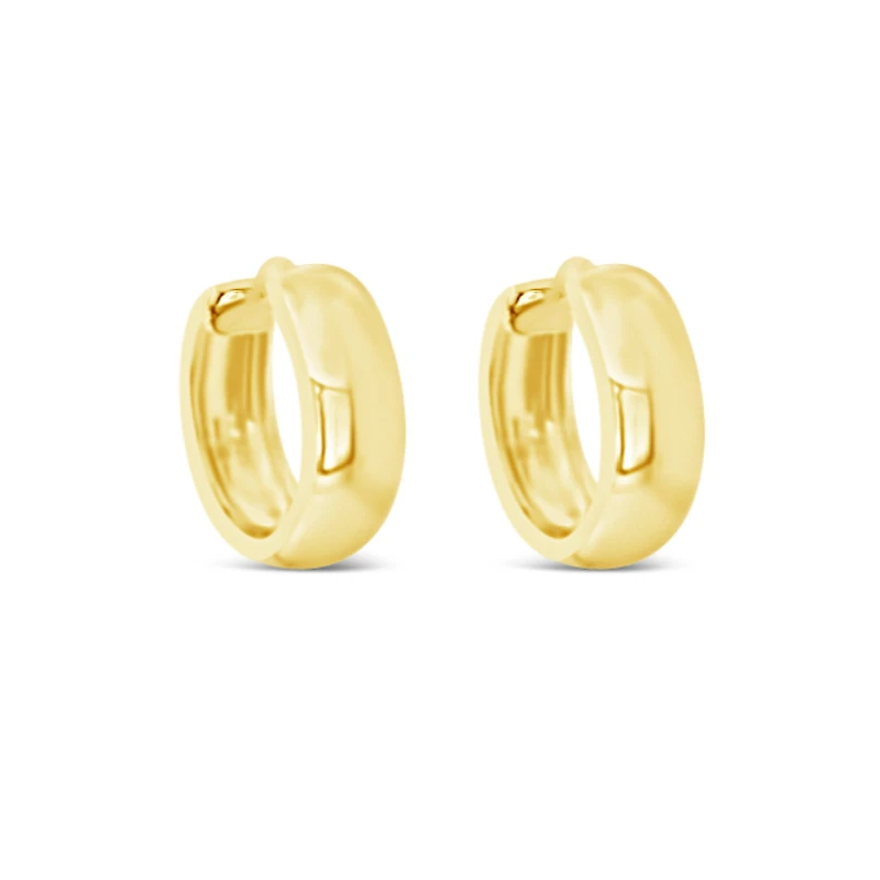 Yellow Gold Plated Sterling Silver  Round Plain Huggies Earrings 155079