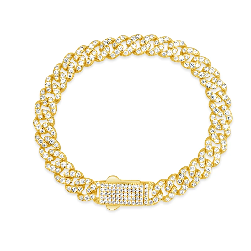 Yellow Gold Plated Sterling Silver Cubic Zirconia Cuban link  Bracelet 155081