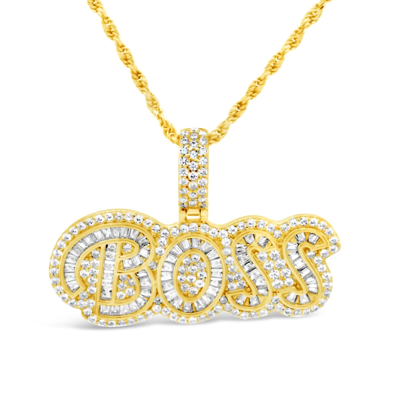 Yellow Gold Plated Sterling Silver Cubic Zirconia Boss  Pendent  Necklace 155139