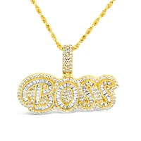 Yellow Gold Plated Sterling Silver Cubic Zirconia Boss  Pendent  Necklace 155139