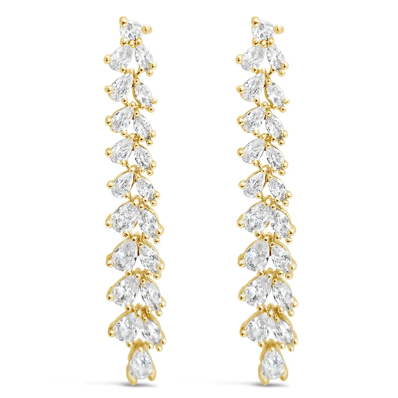 Bridal  Gold Tear Drop Long   Cubic Zirconia Earrings 155175