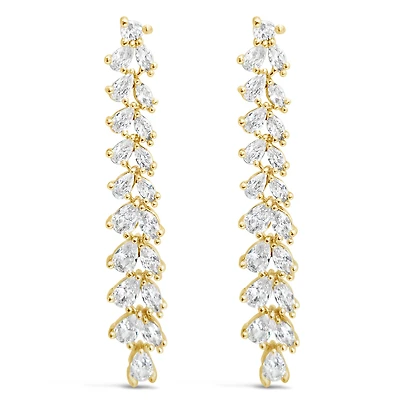 Bridal  Gold Tear Drop Long   Cubic Zirconia Earrings 155175