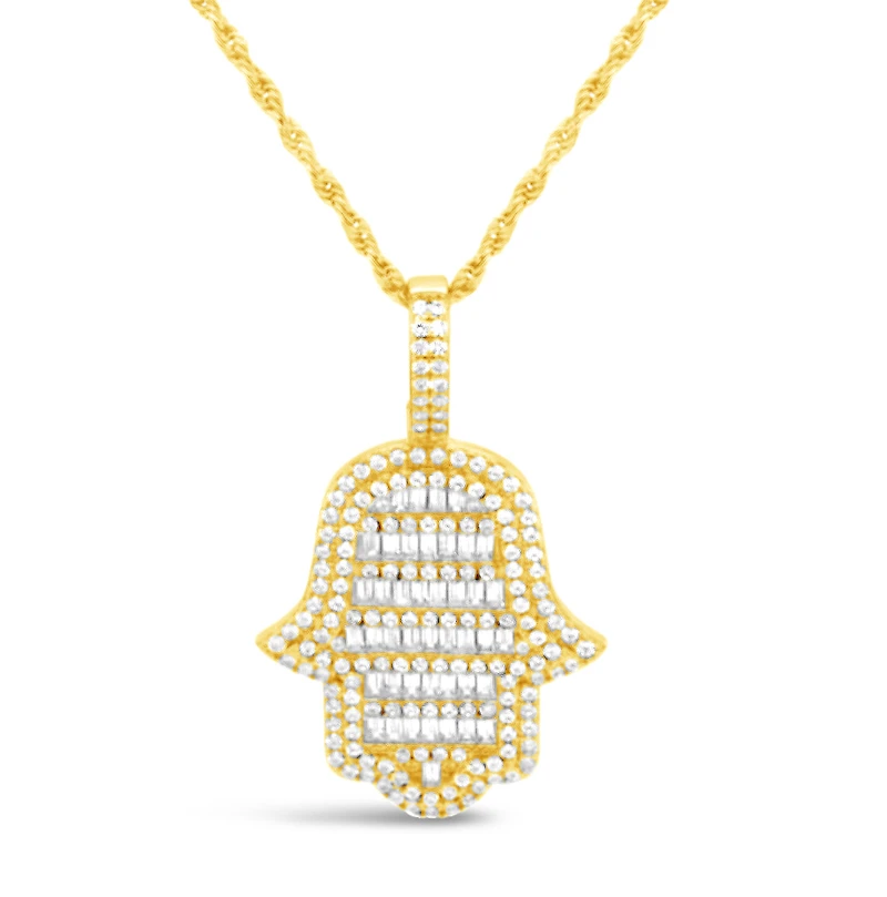 Yellow Gold PlatedSterling Silver Cubic Zirconia  Hamsa Pendent  Necklace 155137