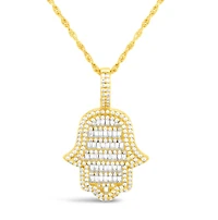 Yellow Gold PlatedSterling Silver Cubic Zirconia  Hamsa Pendent  Necklace 155137