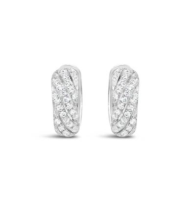Sterling Silver  Cubic Zirconia Round Pave Twist Huggies Earrings 155074