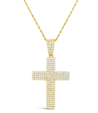 Yellow Gold Plated Sterling Silver Cubic Zirconia Cross Pendent  Necklace 155131