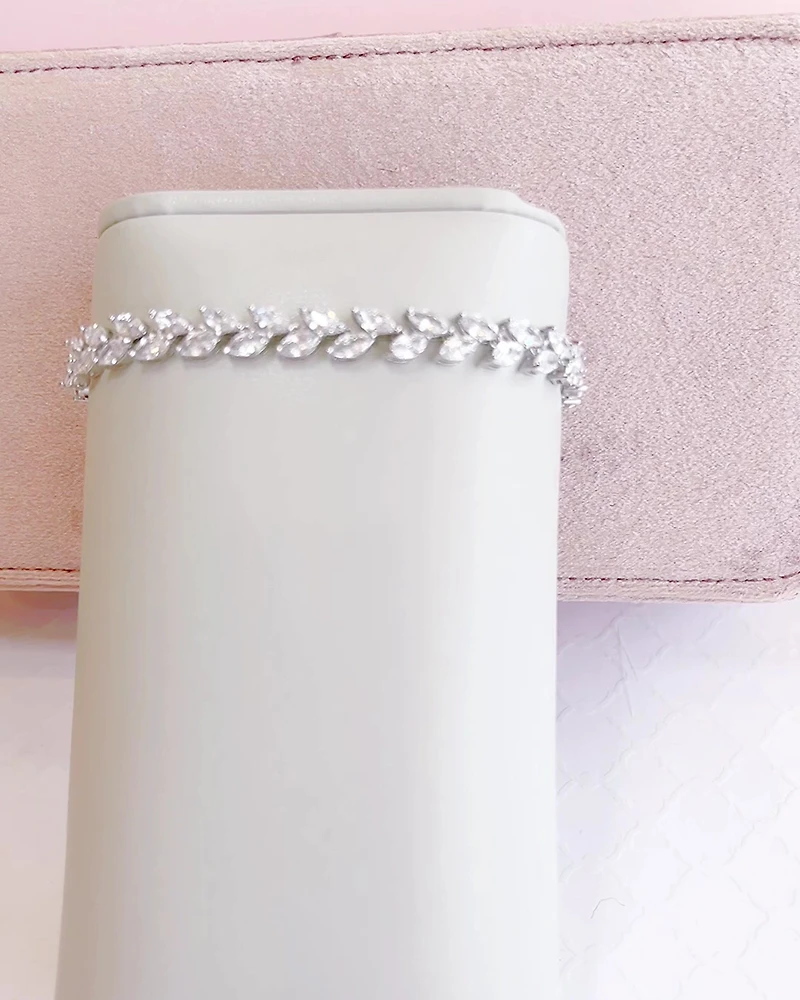 Bridal Silver Cubic Zirconia Marquise Leaf  Bracelet 155185