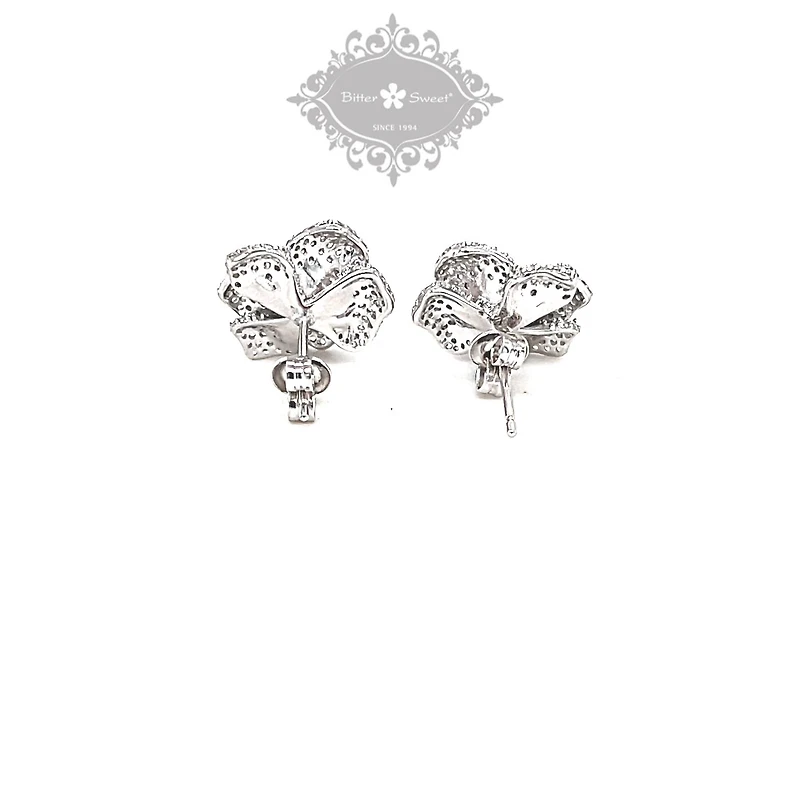 Sterling Silver Heart Cubic Zirconia Flower Earrings 151974