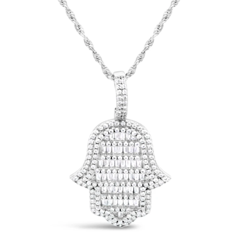 Sterling Silver Cubic Zirconia  Hamsa Pendent  Necklace 155136