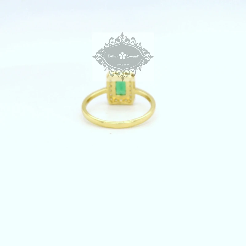 Gold Plated Sterling Silver Green Rec Out line Cubic Zirconia Ring 154915