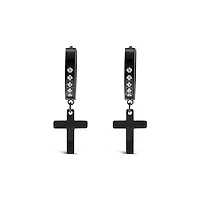 Stainless Steel Cubic Zirconia Black Cross Huggie Earrings 150105