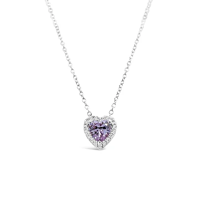 Sterling Silver flower Cubic Zirconia Heart Lavender Necklace 153554