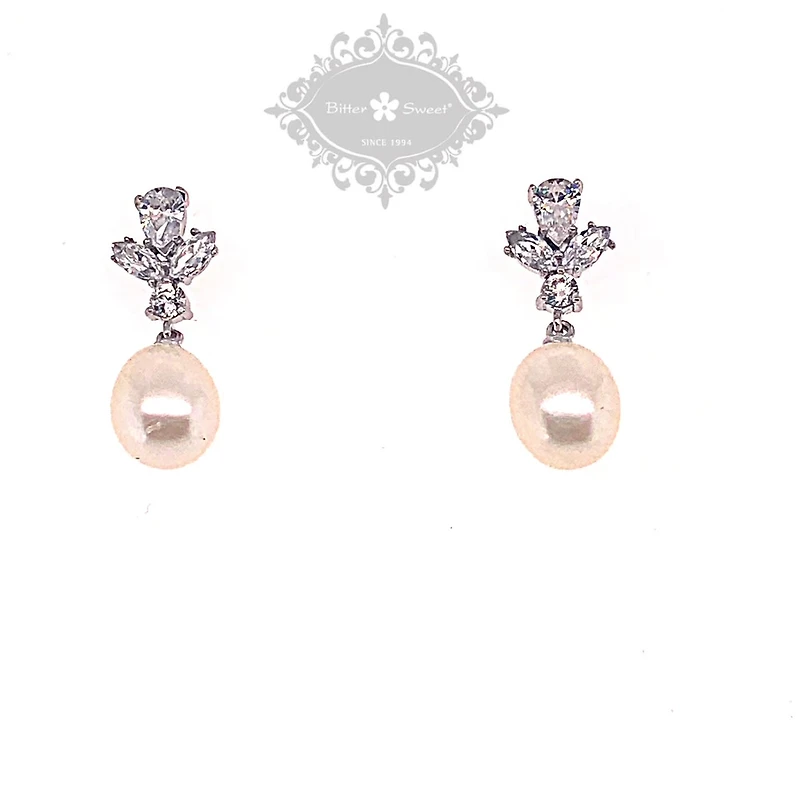 Sterling Silver Cubic Zirconia Pearl Earrings