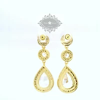 Bridal  Gold Tear Drop Halo  Cubic Zirconia Earrings 155159