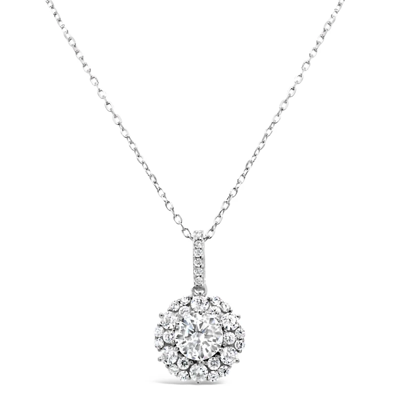 Sterling Silver Round outline Cubic Zirconia Necklace 155044
