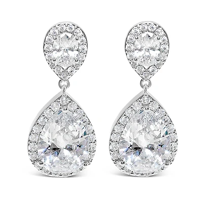 Bridal Silver Cubic Zirconia Tear Drop Earrings 126632