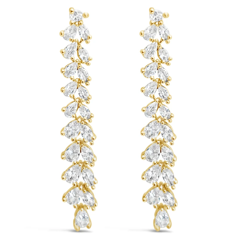 Bridal  Gold Tear Drop Long   Cubic Zirconia Earrings 155175