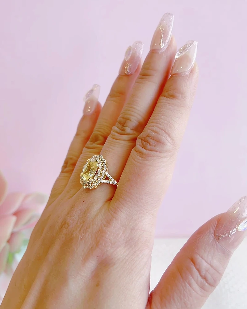 Gold Plated Sterling Silver Yellow Oval Cubic Zirconia Ring 153391