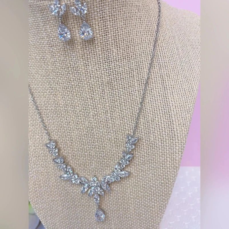 Bridal Silver Cubic Zirconia Necklace & Earrings Set