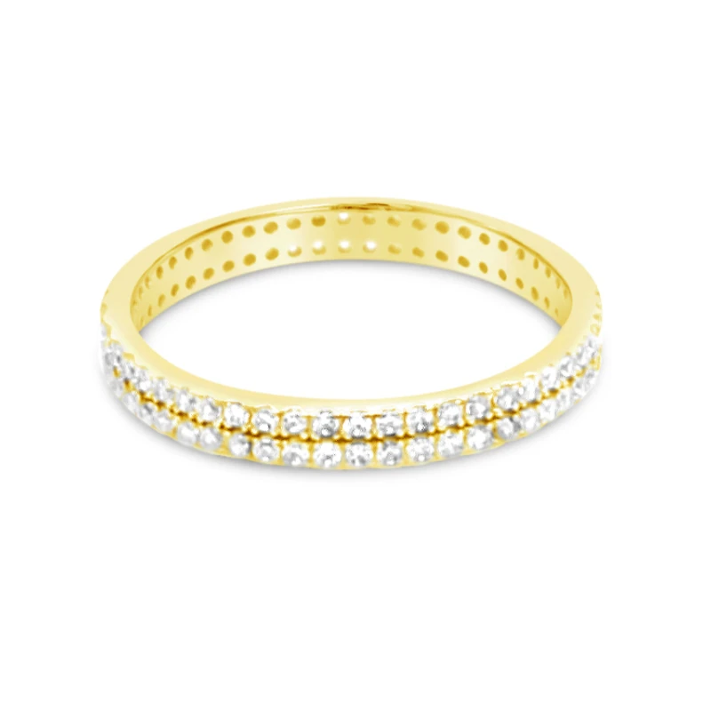 Gold Plated Sterling Silver Ring Pave Cubic Zirconia 2 Lines 154944