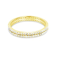 Gold Plated Sterling Silver Ring Pave Cubic Zirconia 2 Lines 154944